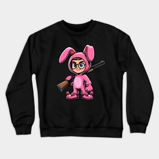 Funny Christmas Story Pink Nightmare Bunny Costume and BB Gun Crewneck Sweatshirt